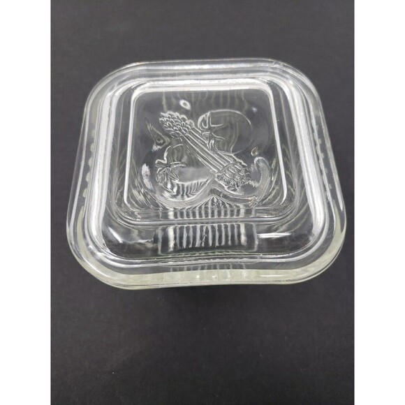 Vintage Federal Glass Refrigerator Bowl Dish Square Embossed Lid 2 small chips - Picture 2 of 13